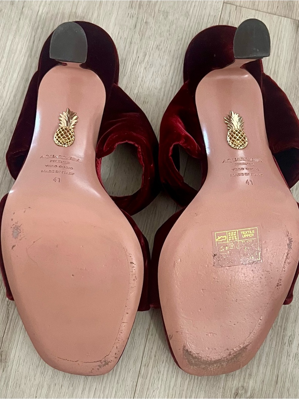 Aquazzura Twist 75 Velvet 2-Band Slide 3.7” Heels Merlot Size 41/11 Exc cond - Picture 13 of 13